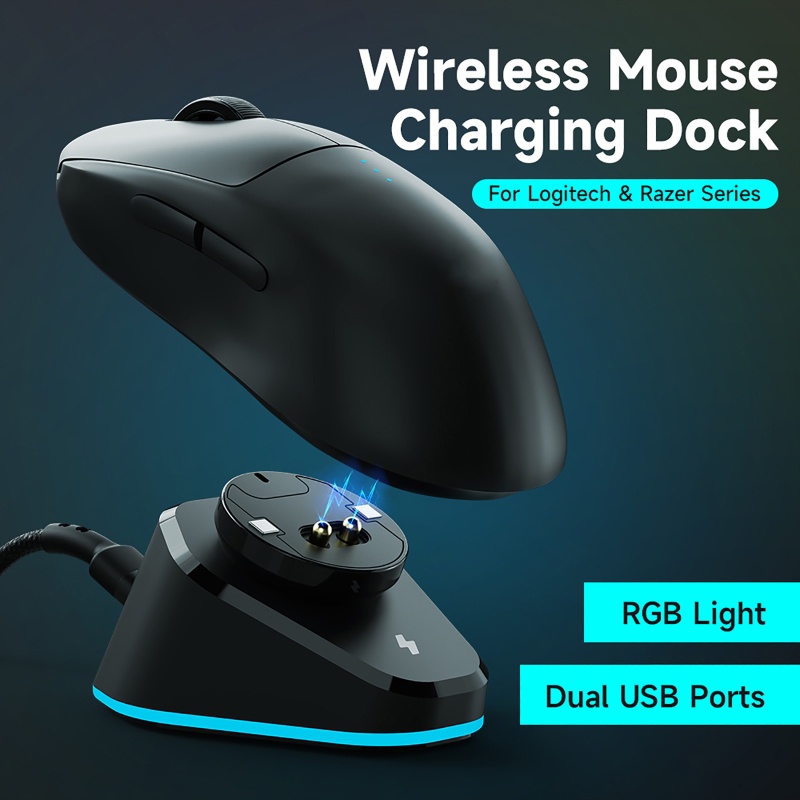 Vivi 2pcs Charging Dock Station Power Bank RGB Usb 3.0 Bahan ABS Untuk Logitech G502 GPW 1 / 2 G903 G703 Hero M