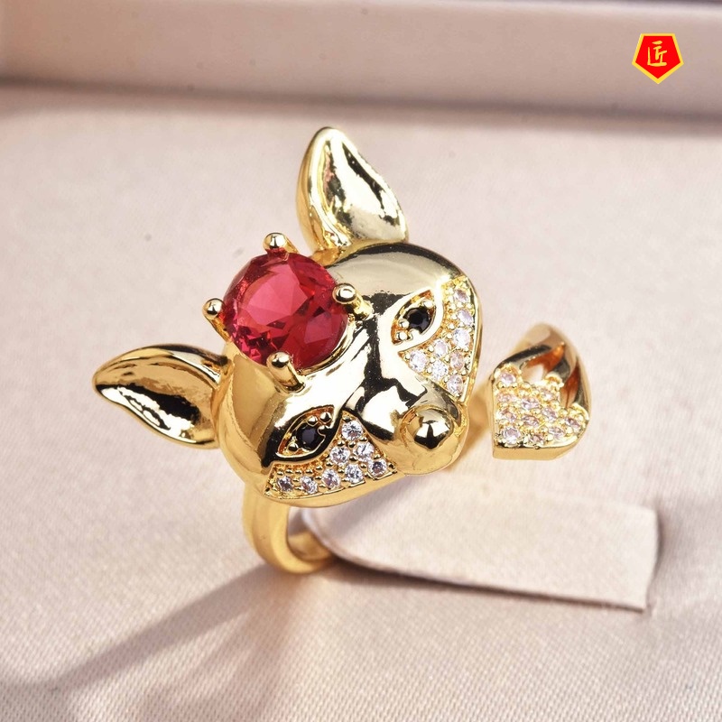 [Ready Stock]18K Gold Personalized Creative Ruby Fox Ring