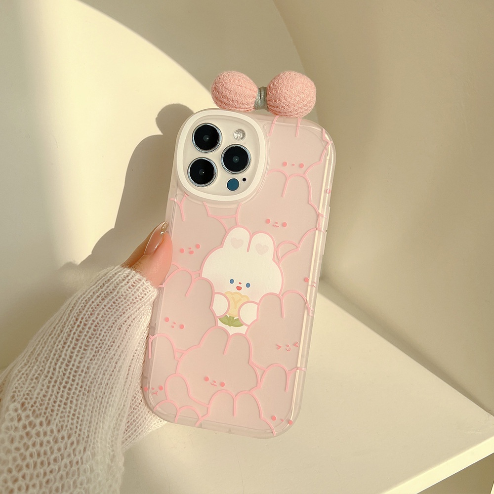 Soft Case TPU Motif Kartun Kelinci Pink Untuk Iphone 7 8 PLUS X XR XS 11 12 13 14 MINI PRO MAX SE 2020