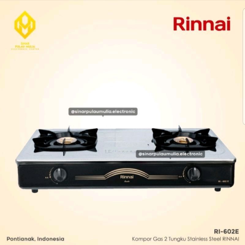 Rinnai Kompor Gas 2 Tungku Stainless Steel - RI602E / RI 602 E / RI 602E / RI602 E