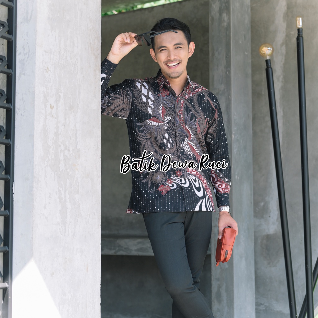 Kemeja Batik Hitam RONGGOLAWE HITAM Full Furing Bahan Katun Halus High Quality