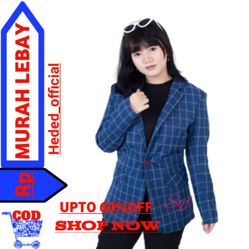 Blazer kotak wanita jas kotak kotak biru blazer wanita keren