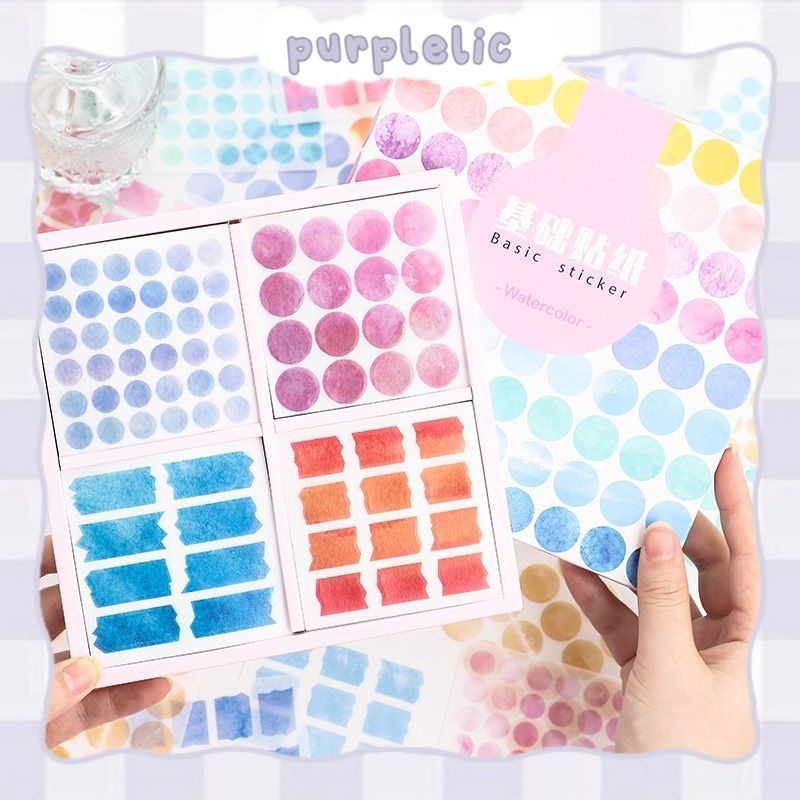 

[PURPLELIC] - STICKER WATERCOLOR BENTUK DOT BULAT TAPE WARNA WARNI AESTHETIC
