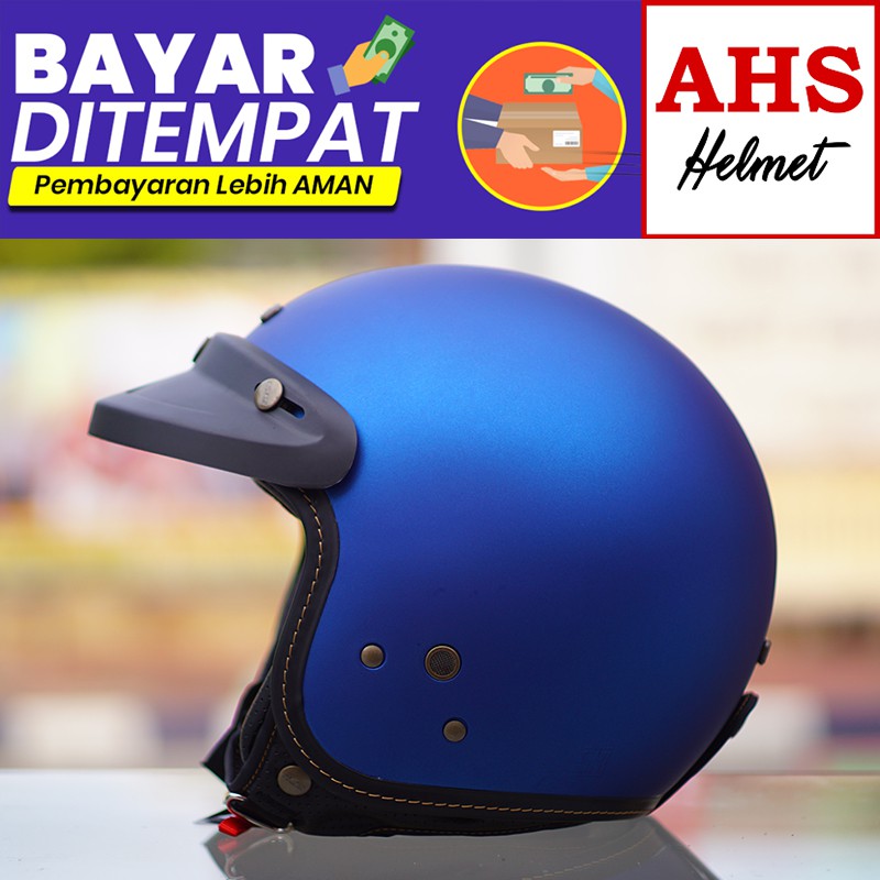 ( TERMURAH ) Helm Bogo NJS Bogo Retro Njs NR 80 Free Pet topi helm njs bogo helm retro dewasa njs-Cyan Blue