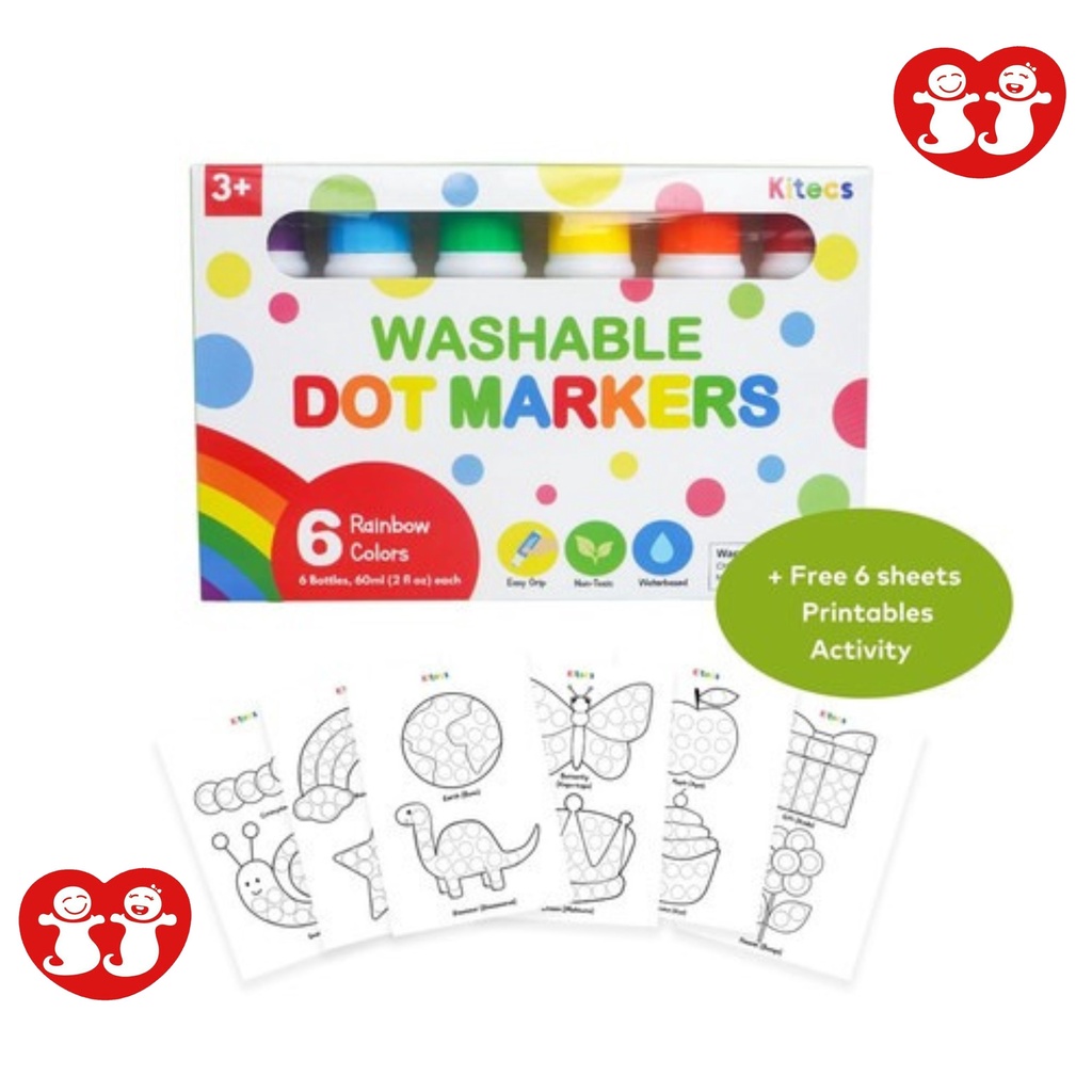 Kitecs Dot Marker Washable Spidol Anak Bulat Jumbo Coloring Painting Drawing Non Toxic 6 Rainbow Colors