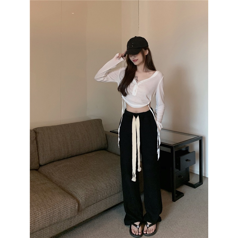 Celana Panjang Sweat Hitam Wanita Celana Olahraga Loose Highwaist Celana Jogger Tanpa Karet Casual Korean Style