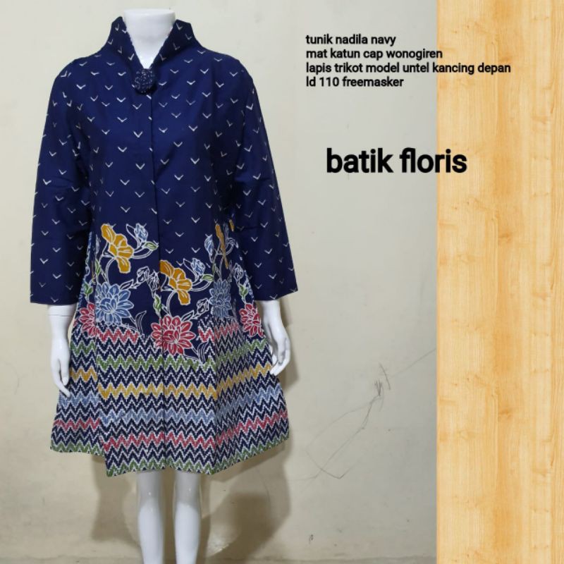 Tunik Batik Warna Navy Lapis Furing Tricot Batik Tunik Navy Terbaru Tunik Batik Cap Terbaru Navy