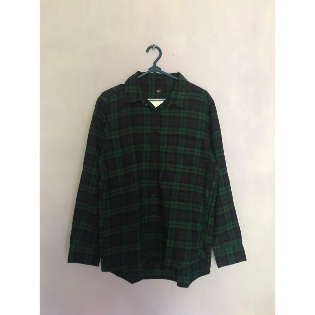 PL Kemeja Flanel Uniqlo Hijau Botol