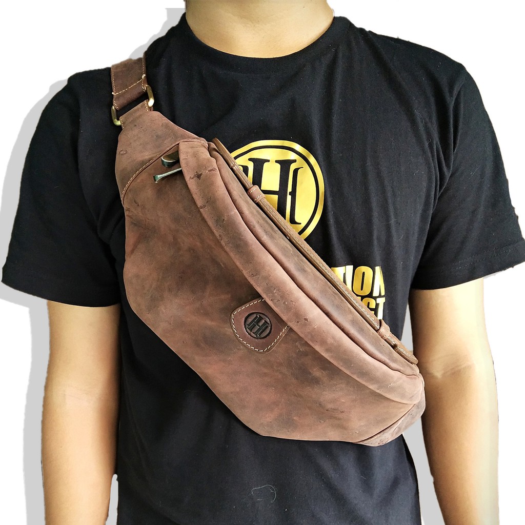 Slingbag Kenji Tas Slempang Selempang Dada Slingbag Waistbag bahan 100% Kulit Asli Pria Laki Cowok