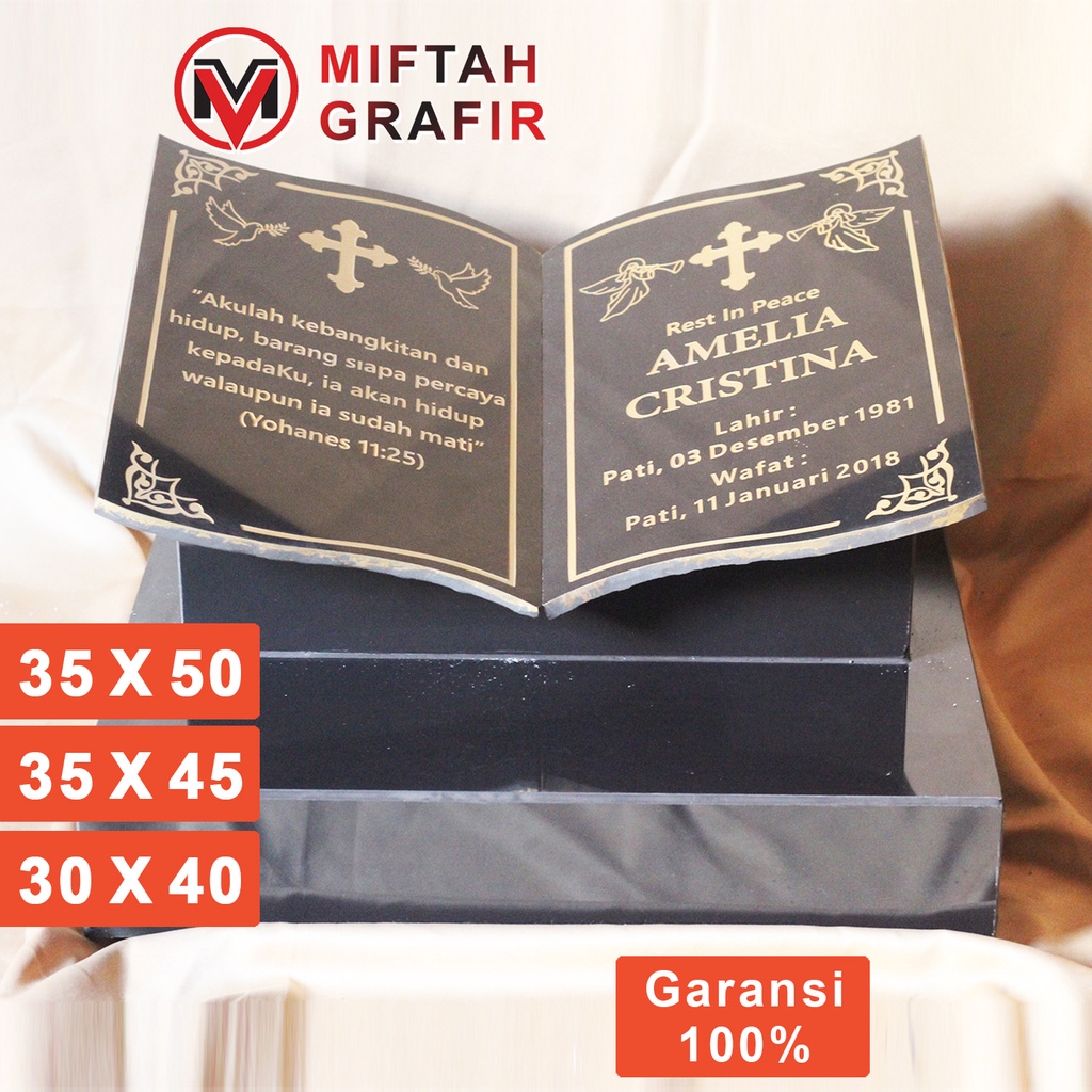 FULL COR Batu Nisan Granit Dudukan Model Buku Kristen Nissan Maesan Makam Kuburan Kijing Murah A36 F