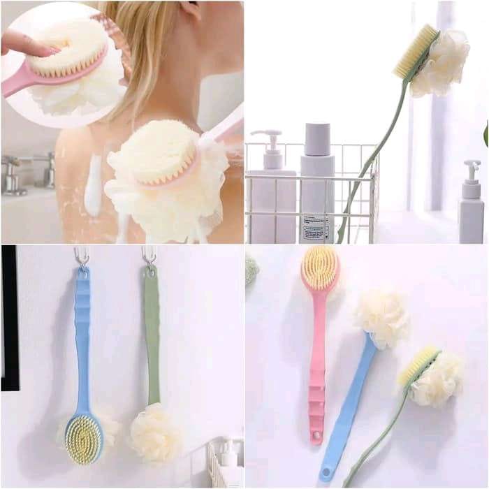 2 in 1 Body Bath Brush / Tongkat Sikat Badan Punggung Mandi Spons Puff Gagang Panjang