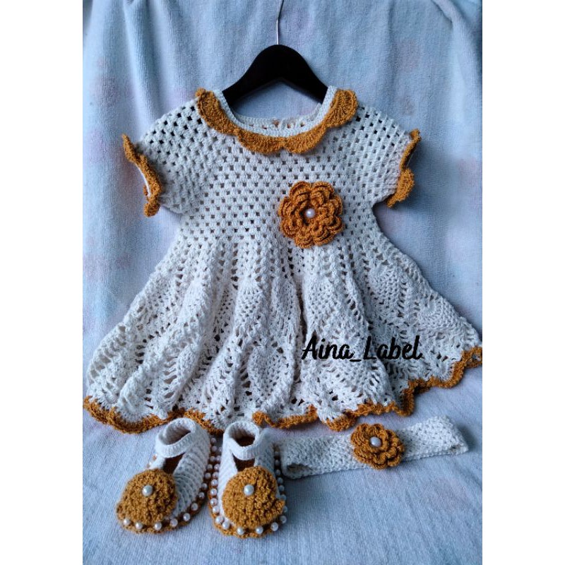 Set baju rajut bayi dress rajut