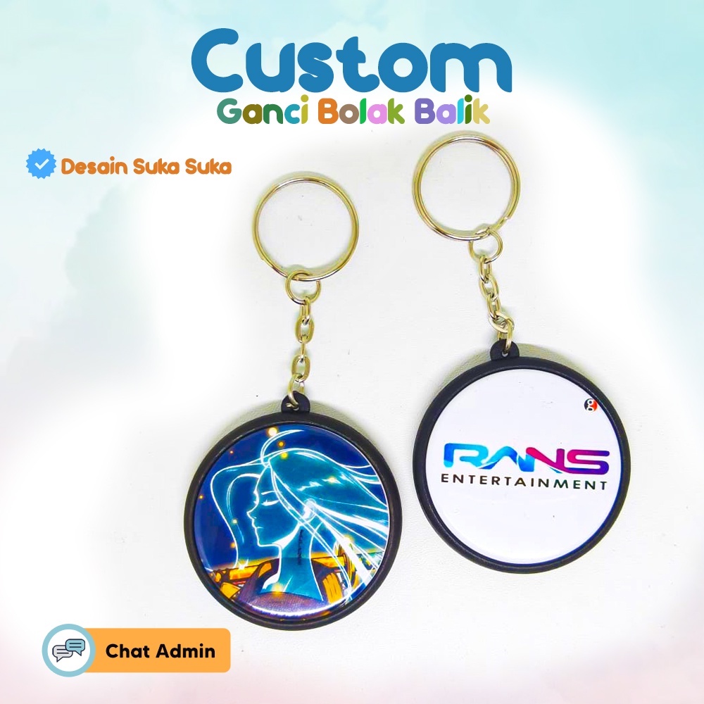 Jual [𝐁𝐈𝐒𝐀𝐂𝐎𝐃] CETAK GANCI 2 SISI / PIN GANTUNGAN KUNCI CUSTOM BOLAK