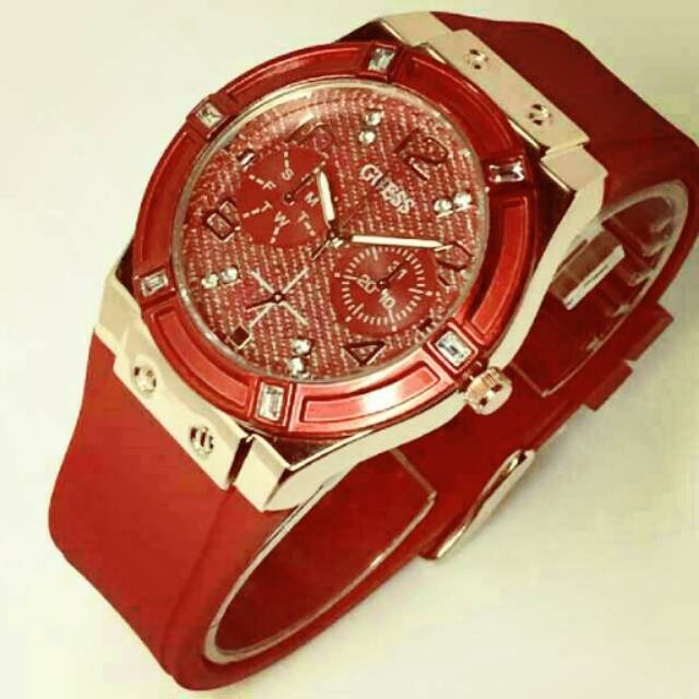 Jam Tangan Wanita Guess Lauren Rubber Merah