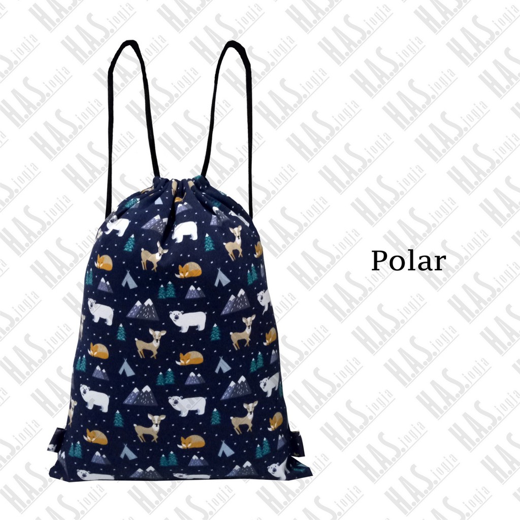TAS SERUT DRAWSTRING BAG STRING BAG STRINGBAG BAHAN KANVAS TEBAL MOTIF POLAR