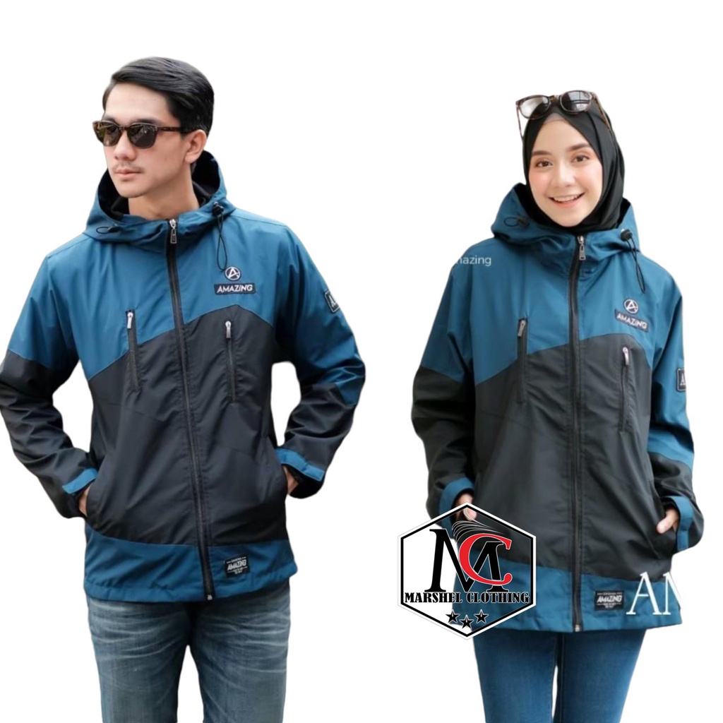 RCL - JAKET COUPLE OUTDOOR KOMBINASI HOODIE ANTI AIR ORIGINAL / JAKET PARASUT PRIA WANITA / GROSIR