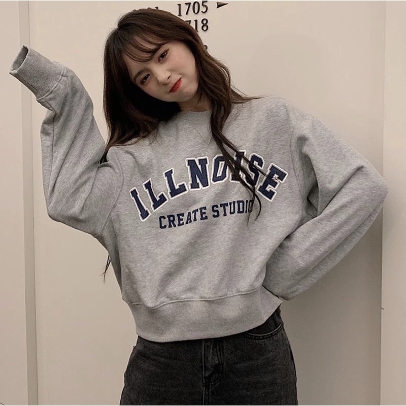 [COD] Sweater Crop ILLNOISE Oversize Outfit Korean Style Terlaris