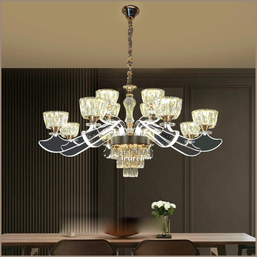 Lampu hias gantung cabang premium minimalis elegan classic MODERN MINIMALIS CRYSTAL LED 3 warna sina