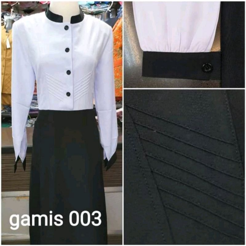 gamis hitam putih / gamis kerja / gamis hipu / gamis pns hitam putih /seragam gamis kantor