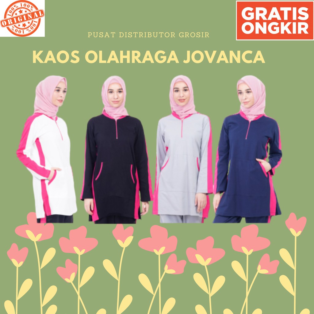 Kaos Olahraga Muslimah &amp; Celana Training Fitness Wanita Setelan Seragam Gym Rocella Jovanca Jogging