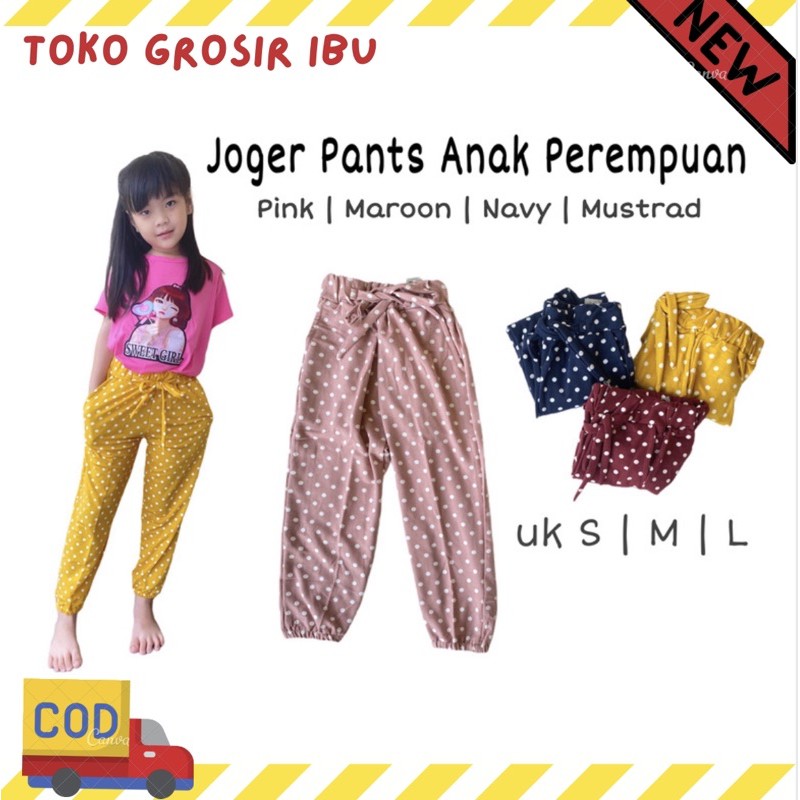 Celana Panjang Jogger Anak Perempuan Cewek 3-10 Tahun Motif Polkadot / Celana Panjang Joger Anak