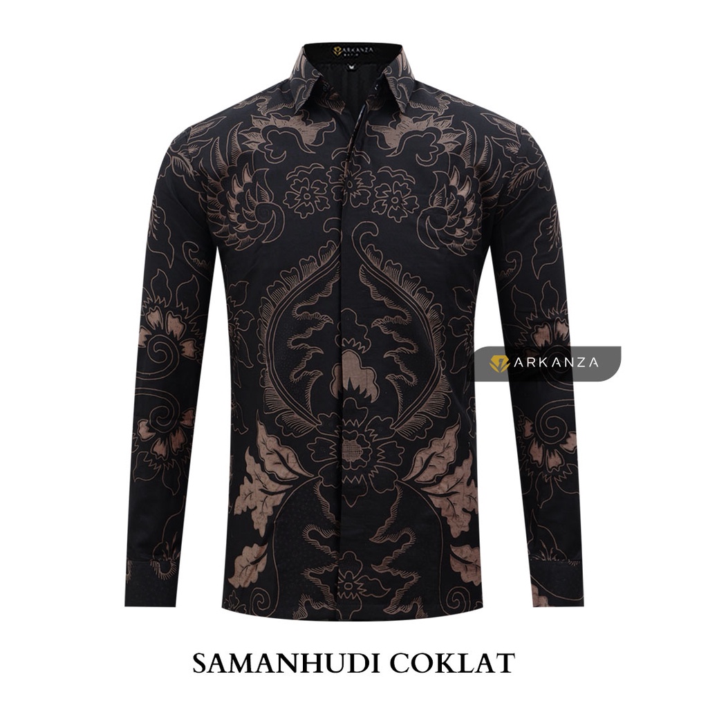 GUDANG BATIK ARKANZA Motif SAMANHUDI COKLAT Kemeja Batik Pria Cowok Produsen Slimfit Furing