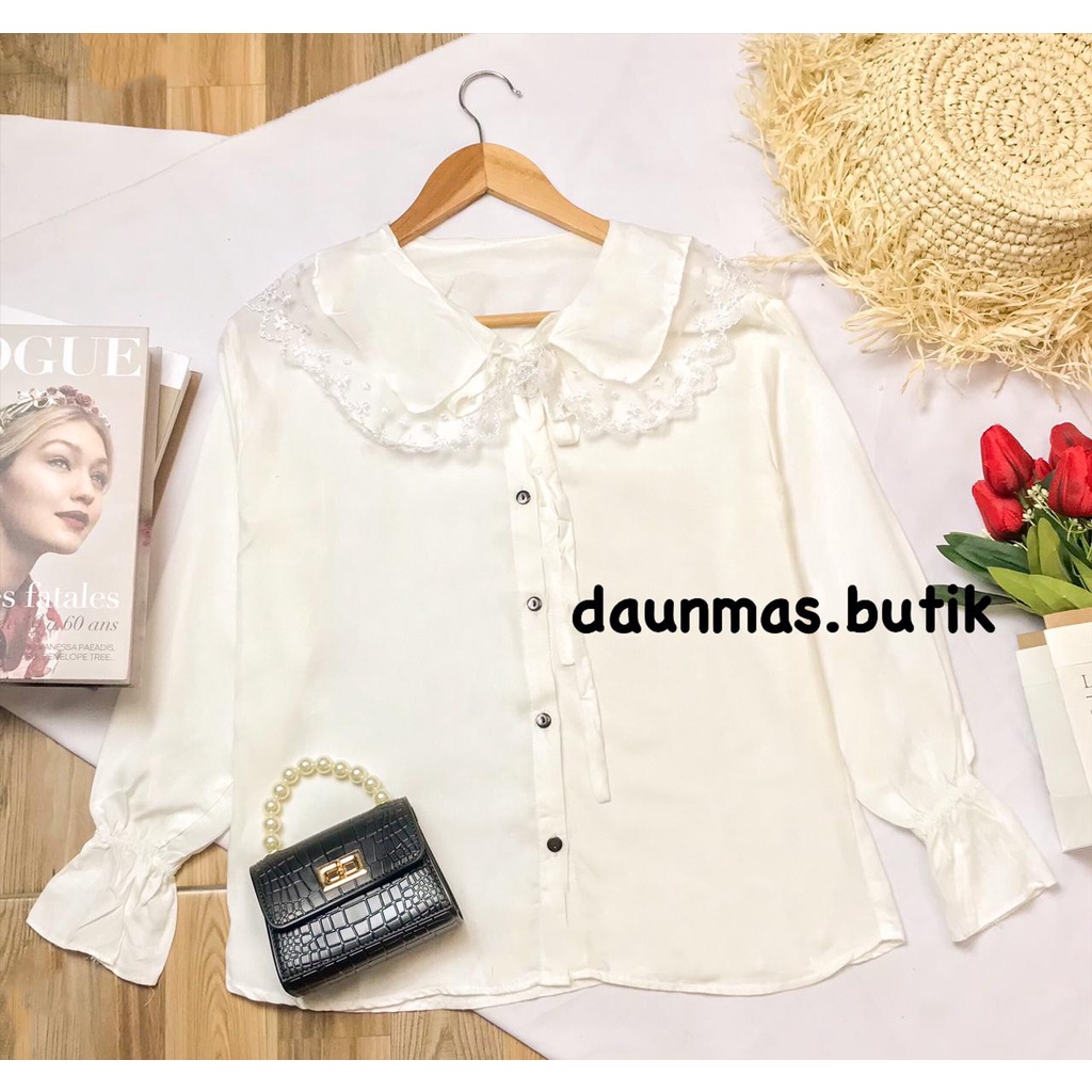 1KG MUAT 5PCS | PINKAN SHIRT TOP BLOUSE RENDA PREMIUM HITS OOTD SELEBGRAM FASHION GROSIR MURAH-PINKAN WHITE