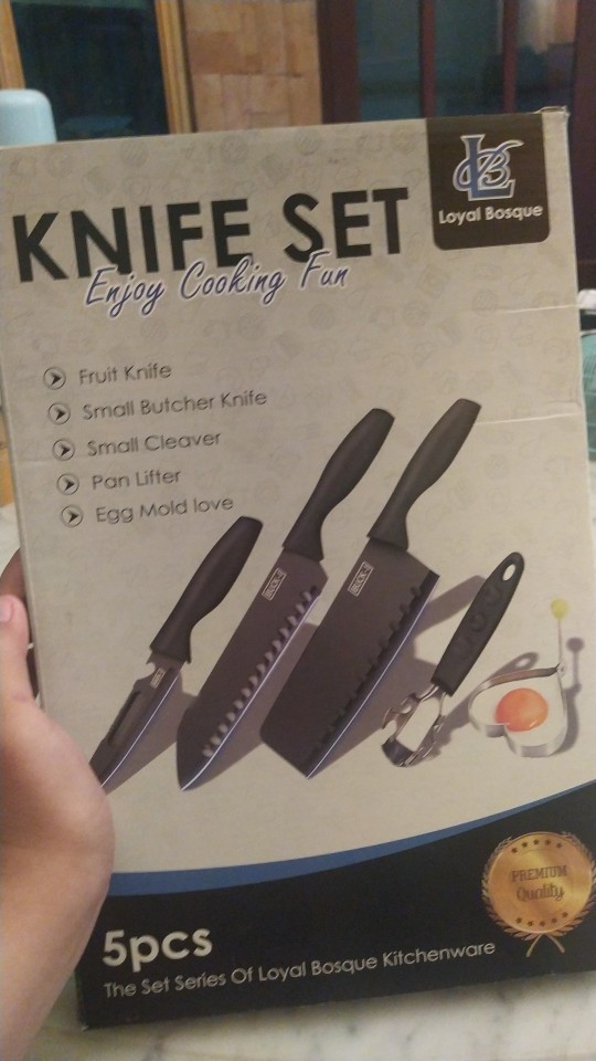 Cod Set Pisau Dapur Hitam 5 Pcs In 1 Cetakan Telur Chef Knife Cleaver*j12