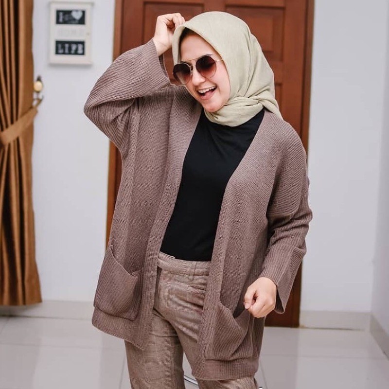KARDIGAN RAJUT WANITA OVERSIZED / LOOCY POCKET CARDIE OVERSIZED PREMIUM-3