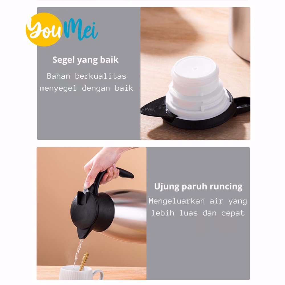 Termos air  stainless steel panas dingin 2 liter awet berkualitas kedap udara termurah merah silver - 1058