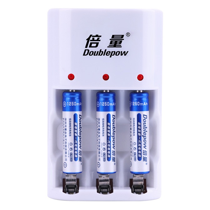 DOUBLEPOW Charger Baterai 3 slot for AA/AAA with 3 PCS AA Battery Rechargeable NiMH 1200mAh