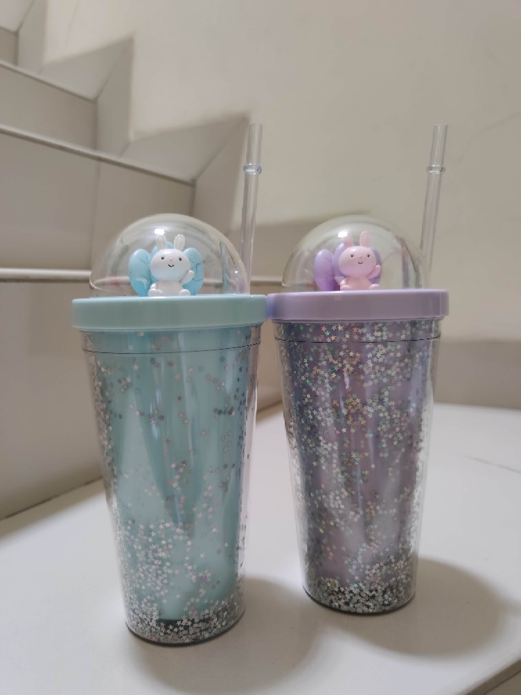 Water Bottle Rabbit Glitter With Straw