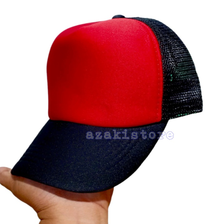 Topi Jaring Polos Hitam depan Merah