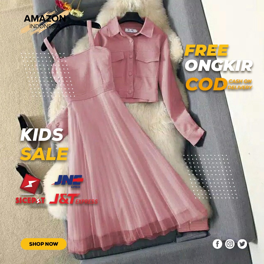 SETELAN DRESS MAXI + BLAZER CASUAL PAKAIAN WANITA LENGAN PANJANG WARNA PINK BAHAN KAIN BABYTERRY KOMBINASI TILE