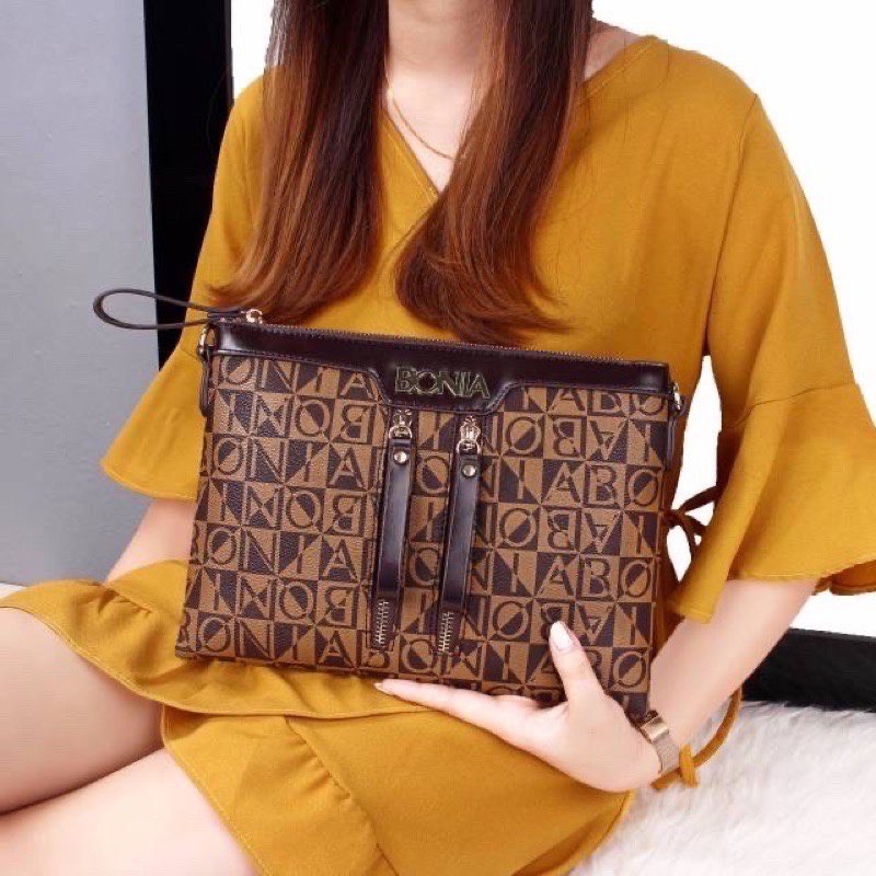 Clutch Clutch BONIA DOUBLE ZIPPER (Kualitas Super) Premium  tas batam selempang wanita Clutch Wanita