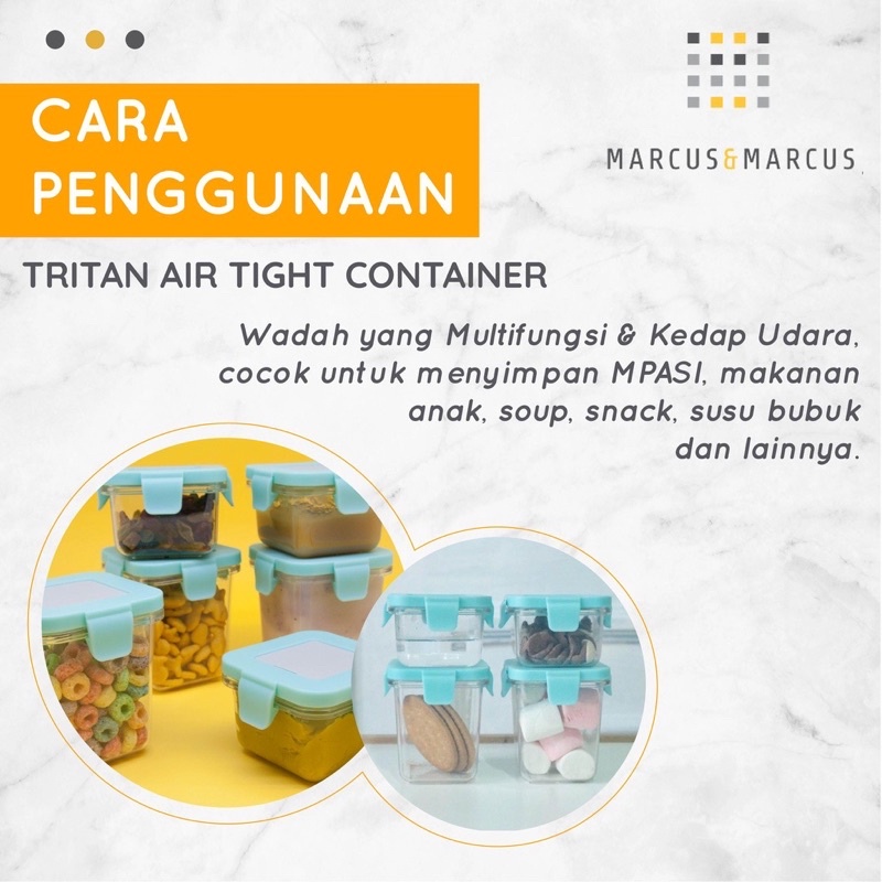 MARCUS &amp; MARCUS TRITAN AIR TIGHT CONTAINER 3PCS X 120ml  - peralatan makan bayi | kontainer makanan bayi