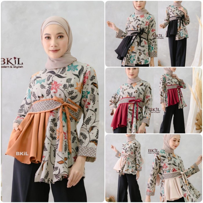 Batik Wanita Seragam Baju Kerja Ootd Wanita Hijab Atasan Blouse Batik - Merah, XXL