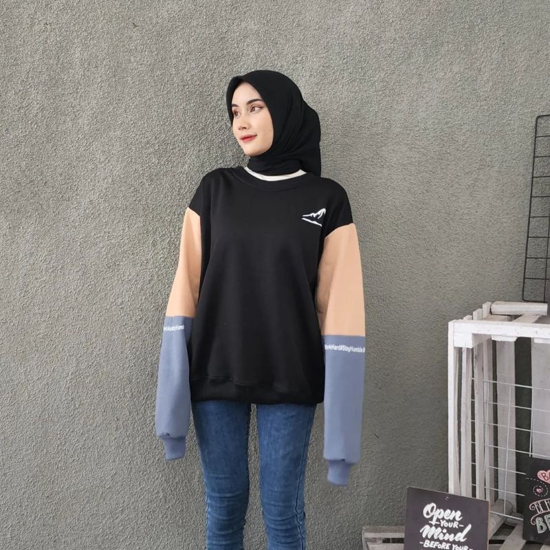 Sweater Basic Oblong Kombinasi Warna Mountain Fj Size M.L.Xl | Crewneck Sweater Oversize Korean Style | Sweater Murah Wanita