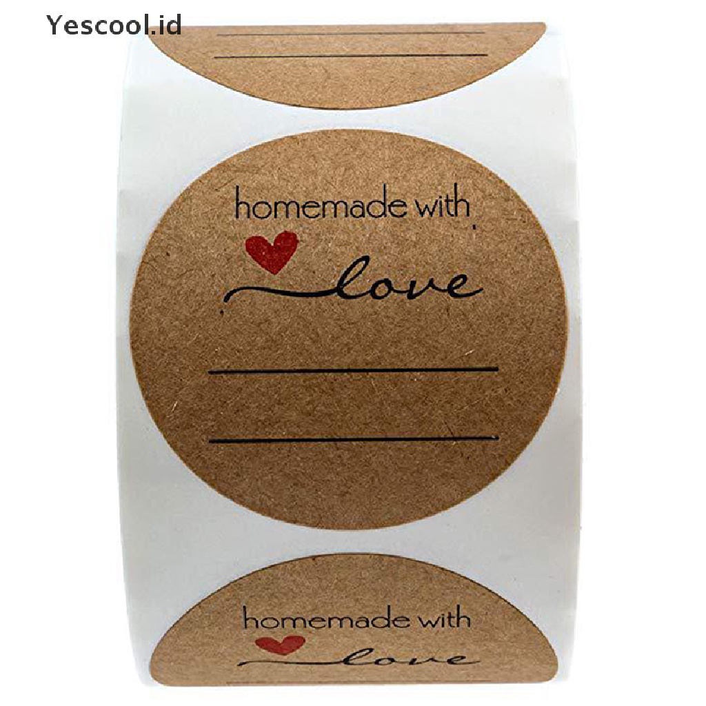 【Yescool】 500pcs/roll Kraft Paper Labels Sticker Homemade With Love Scrapbooking Stickers .