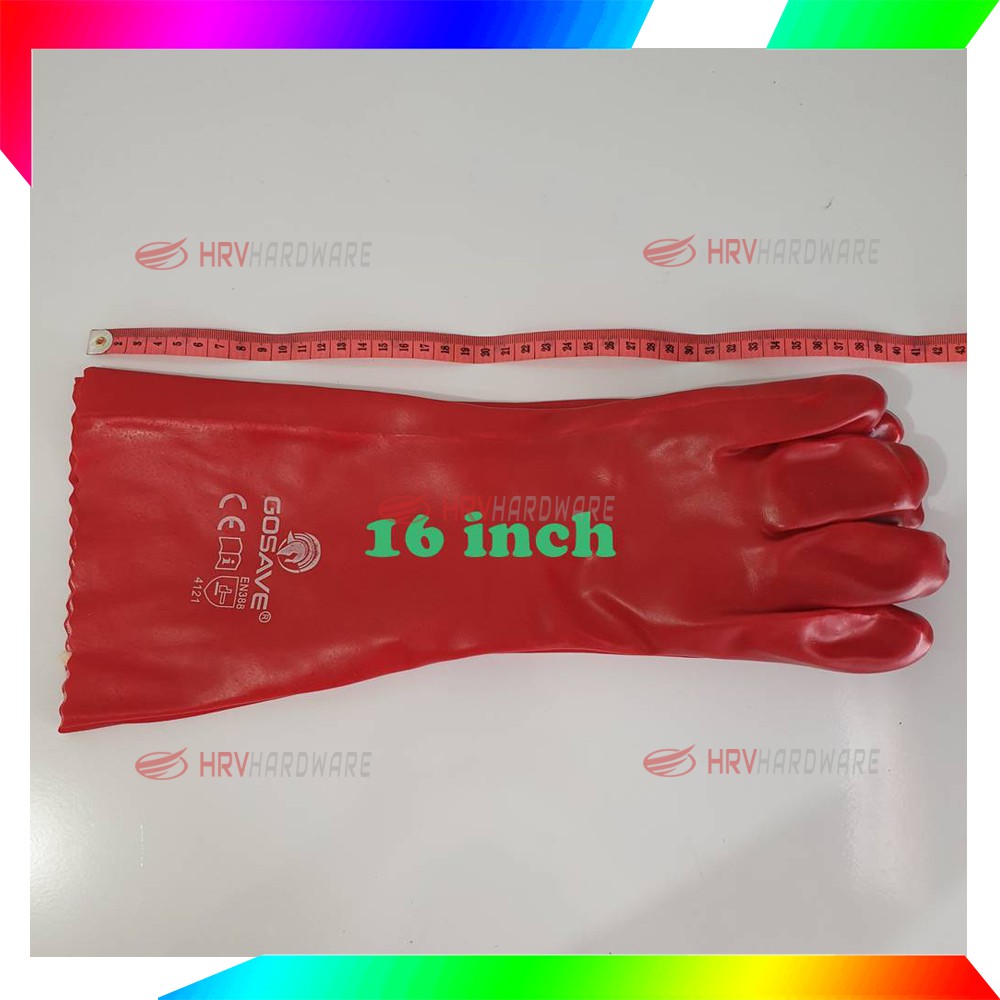 Sarung Tangan PVC 14 inch dan 16 Inch Merah Tahan Panas Kimia Safety Gloves