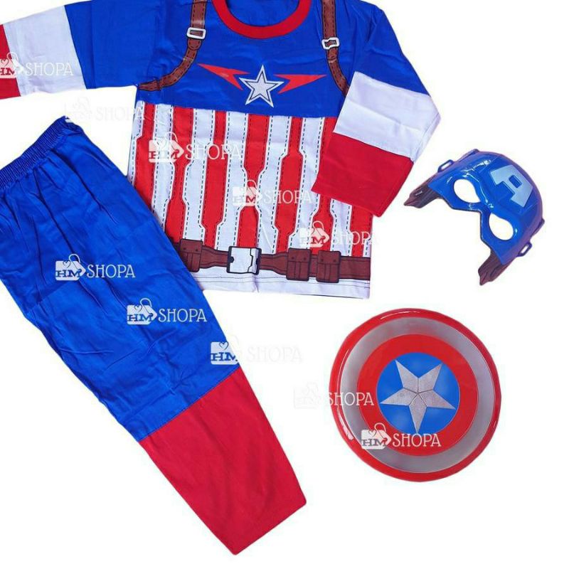 yin&amp;yang kid shop TERBARU KOSTUM BAJU ANAK CAPTAIN AMERICA DAPAT TAMENG DAN TOPENG TERLARIS