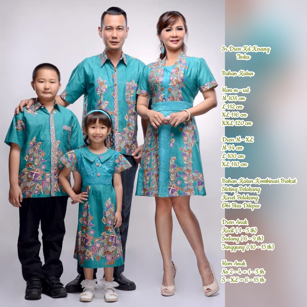 Batik Nusantara Couple Family Dress Krisdayanti (KD) Kerang Toska / batik keluarga / OOTD kondangan