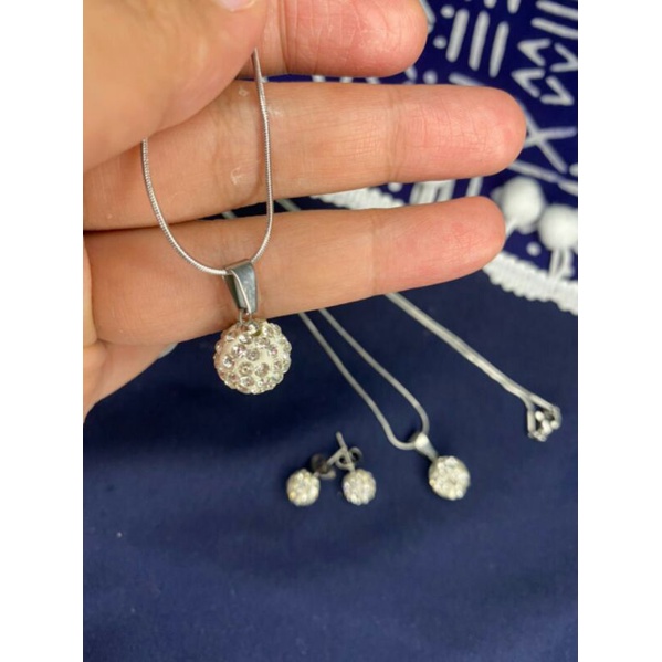 KALUNG BESI PUTIH/KALUNG LIONTIN BULAT ZICRON BOLA DISCO