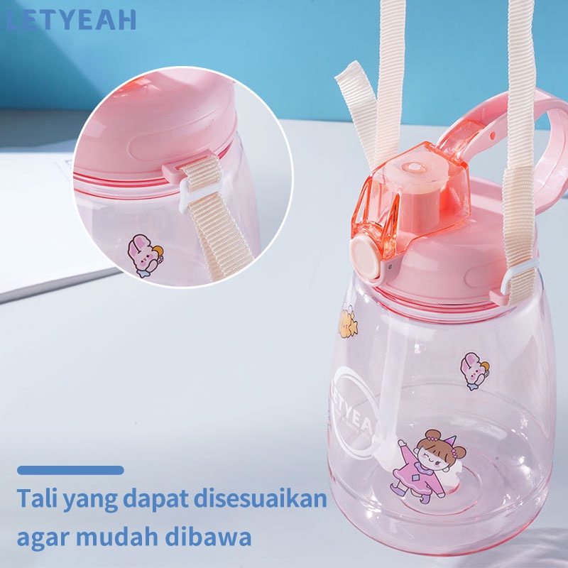 letyeah Botol minum 1.3 Liter dengan sedotan dan tali bahu/botol minum anak DIY sticker /BPA Free