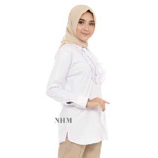 NHM Kemeja  Putih  Polos Rempel Dada Wanita  Baju Kantor 