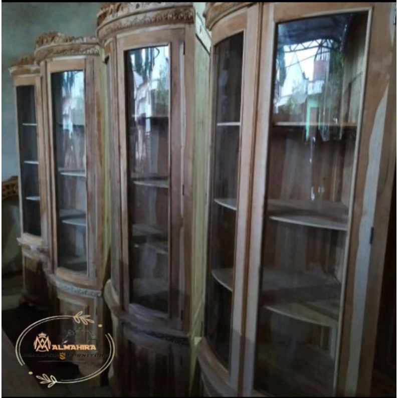 Lemari Sudut Mentah / Lemari Hias Mentah / Lemari Pojok Mentah Full Kayu Jati