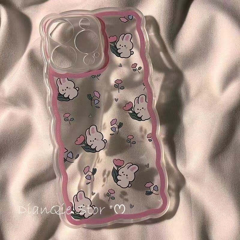 Soft Case Silikon TPU Transparan Motif Kelinci + Bunga Untuk IPhone 13 13pro Mini 12 11 Pro MAX 6S 7 8 Plus X XS XR