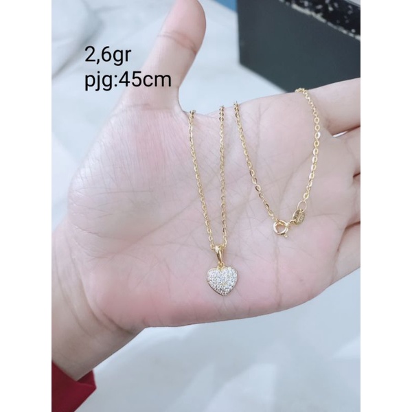 KALUNG WANITA SILVER ASLI 925 LAPIS EMAS MODEL KALUNG NORI VENSY+LIONTIN LOVE MATA PUTIH FUL-PERHIASAN PERAK ASLI 925-PERHIASAN FASHION WANITA