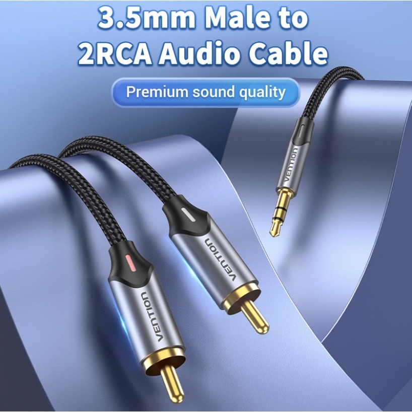 [1M] Vention Kabel Aux Audio Jack 3.5mm male to 2 RCA male - BCN