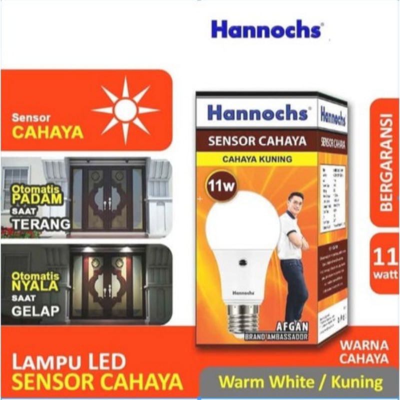 Bola Lampu / Bohlam Hannochs Sensor Cahaya Kuning Otomatis 6W, 9W, 11W